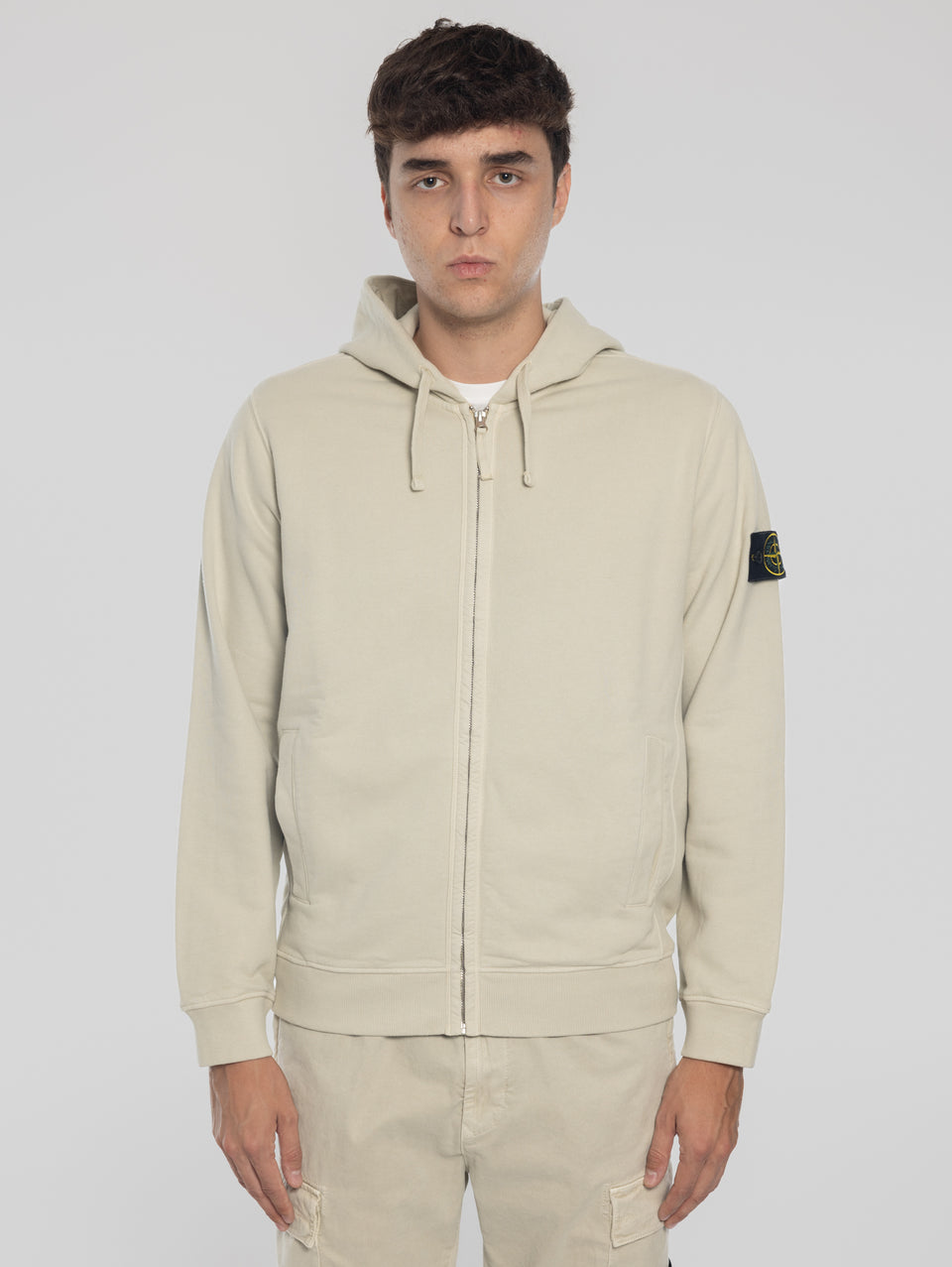 STONE ISLAND Felpa Full Zip in Cotone Organico Stucco