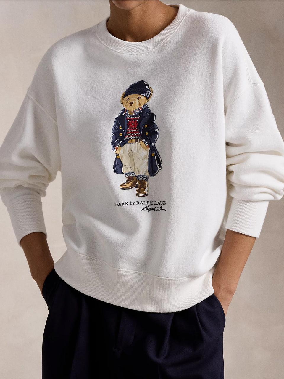 RALPH LAUREN Felpa Girocollo Con Stampa Polo Bear Bianco