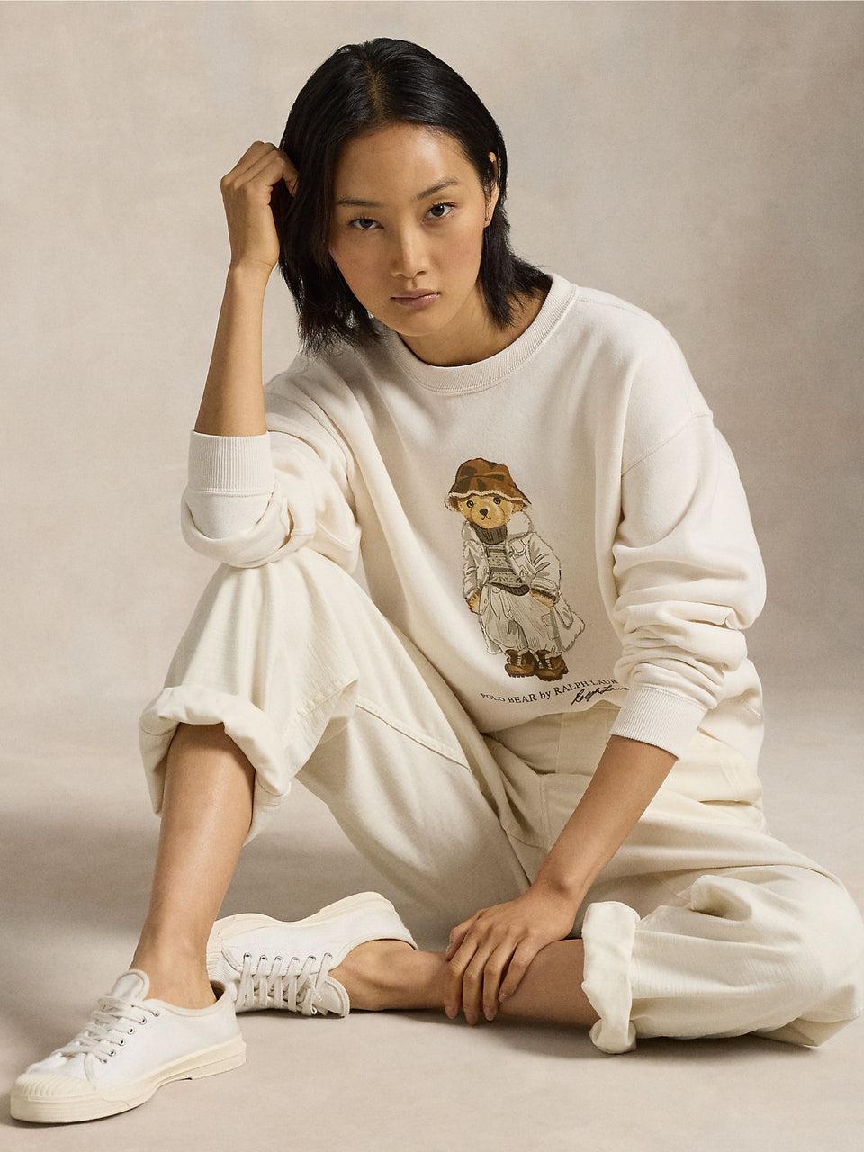 RALPH LAUREN Felpa Girocollo Con Stampa Polo Bear Crema