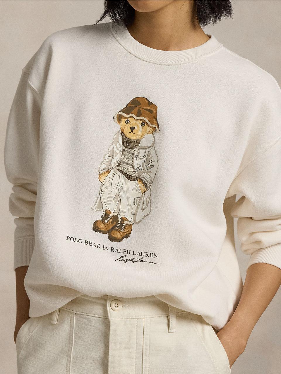 RALPH LAUREN Felpa Girocollo Con Stampa Polo Bear Crema