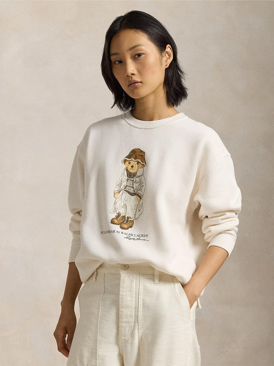 RALPH LAUREN Felpa Girocollo con Stampa Polo Bear Crema