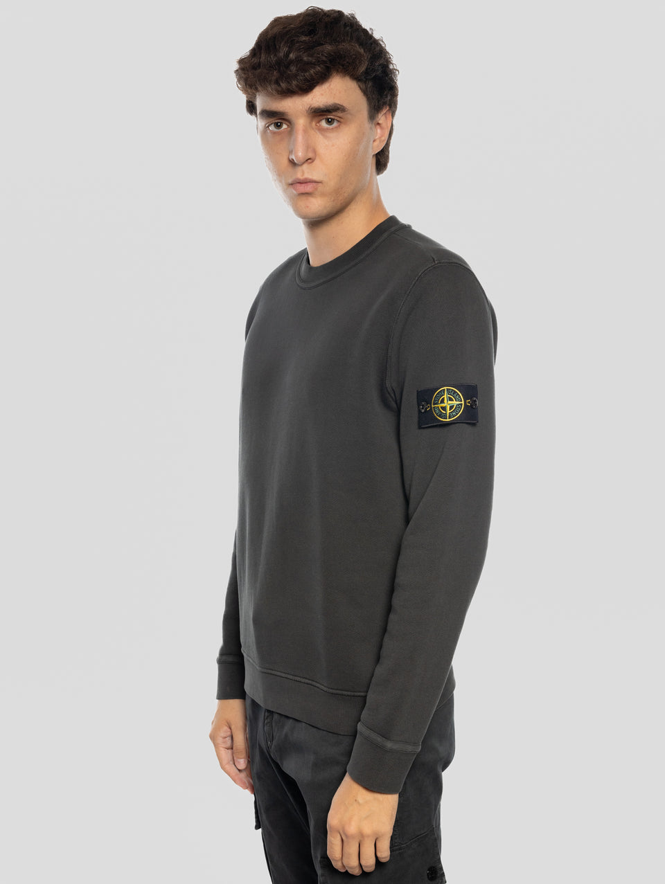 STONE ISLAND Felpa Girocollo In Cotone Diagonale Grigio