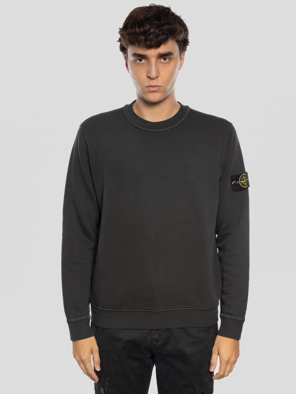 STONE ISLAND Felpa Girocollo in Cotone Diagonale Grigio