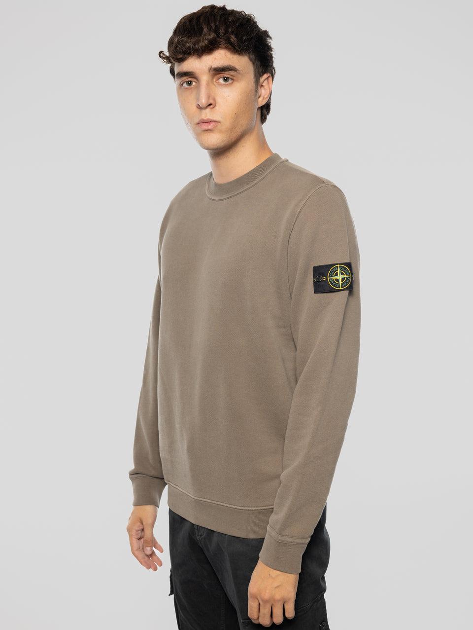 STONE ISLAND Felpa Girocollo In Cotone Diagonale Noce