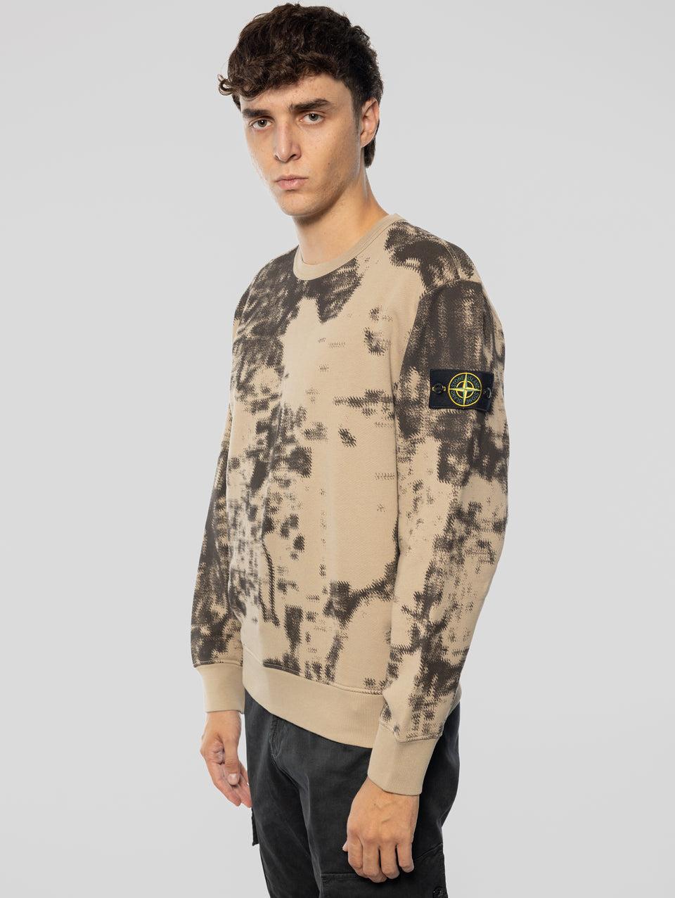 STONE ISLAND Felpa Girocollo Stampa Earth Mapping Beige