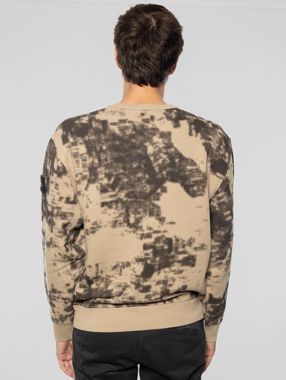 STONE ISLAND Felpa Girocollo Stampa Earth Mapping Beige