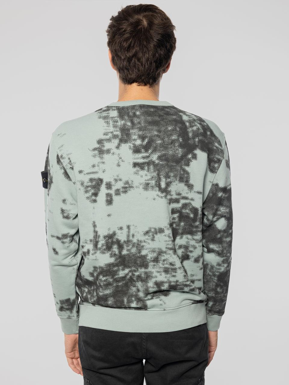 STONE ISLAND Felpa Girocollo Stampa Earth Mapping Verde/Grigio