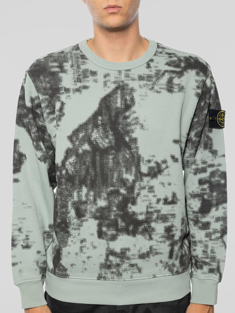 STONE ISLAND Felpa Girocollo Stampa Earth Mapping Verde/Grigio