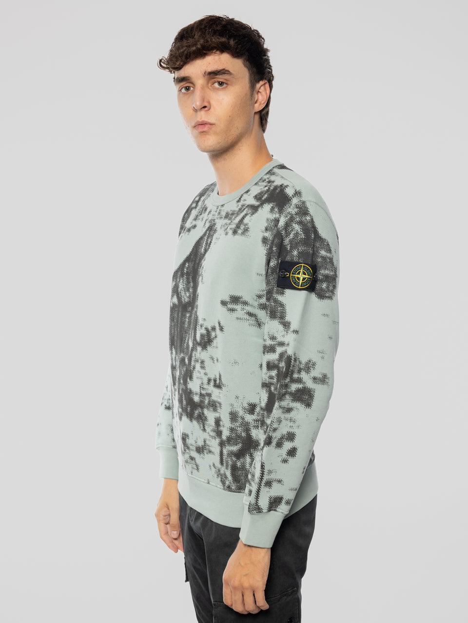 STONE ISLAND Felpa Girocollo Stampa Earth Mapping Verde/Grigio