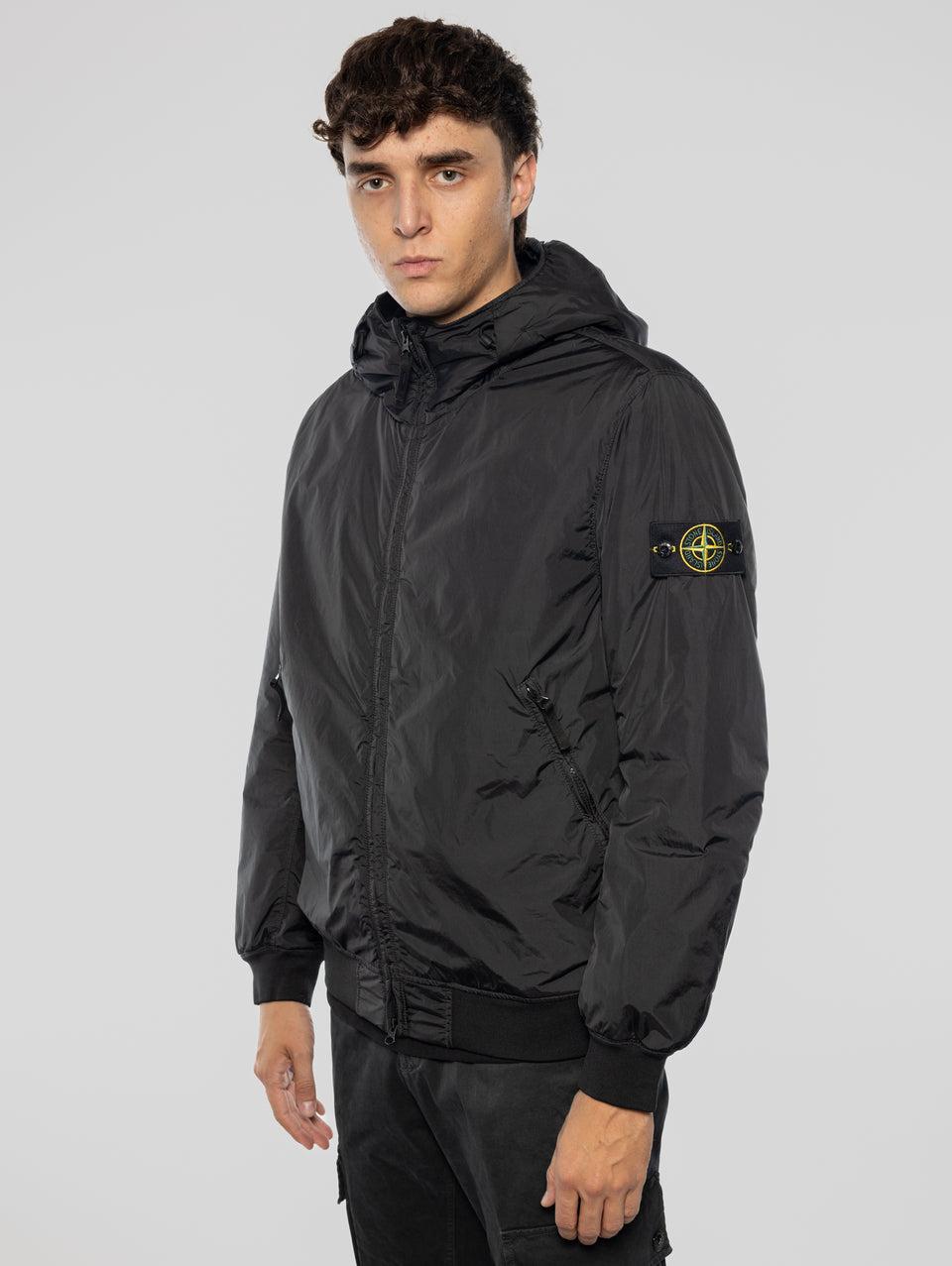 STONE ISLAND Giacca Con Cappuccio In Nylon Crinkle Nero
