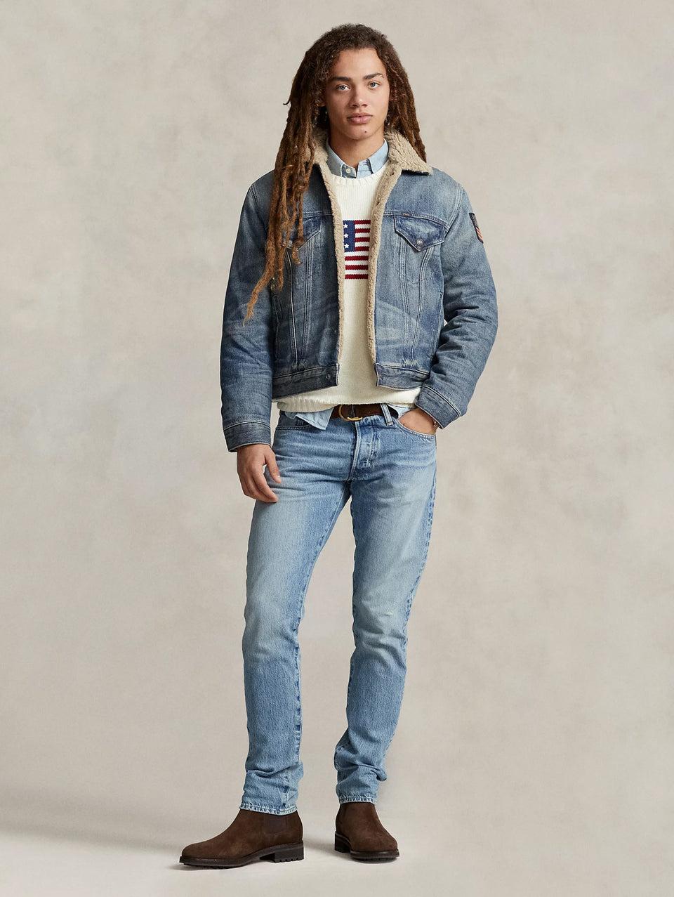 RALPH LAUREN Giacca In Denim Con Fodera In Pile Blu