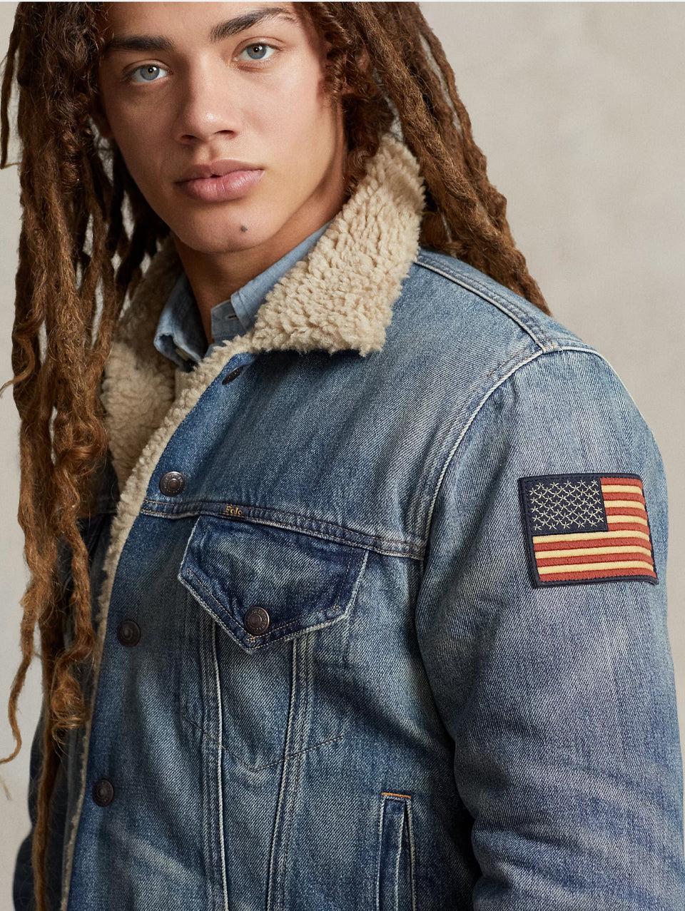 RALPH LAUREN Giacca In Denim Con Fodera In Pile Blu