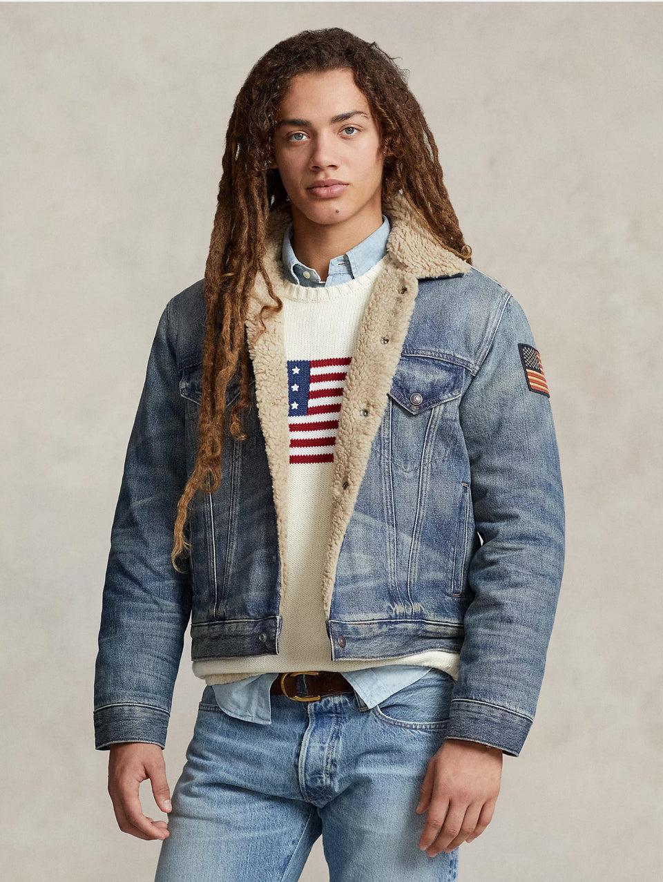 RALPH LAUREN Giacca in Denim con Fodera in Pile Blu