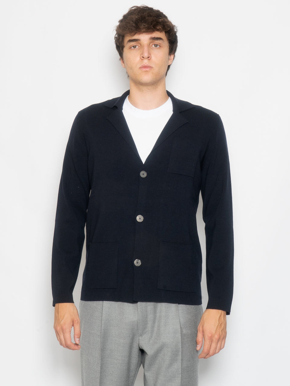 ALPHA STUDIO Giacca in Maglia di Lana Extrafine Blu Notte