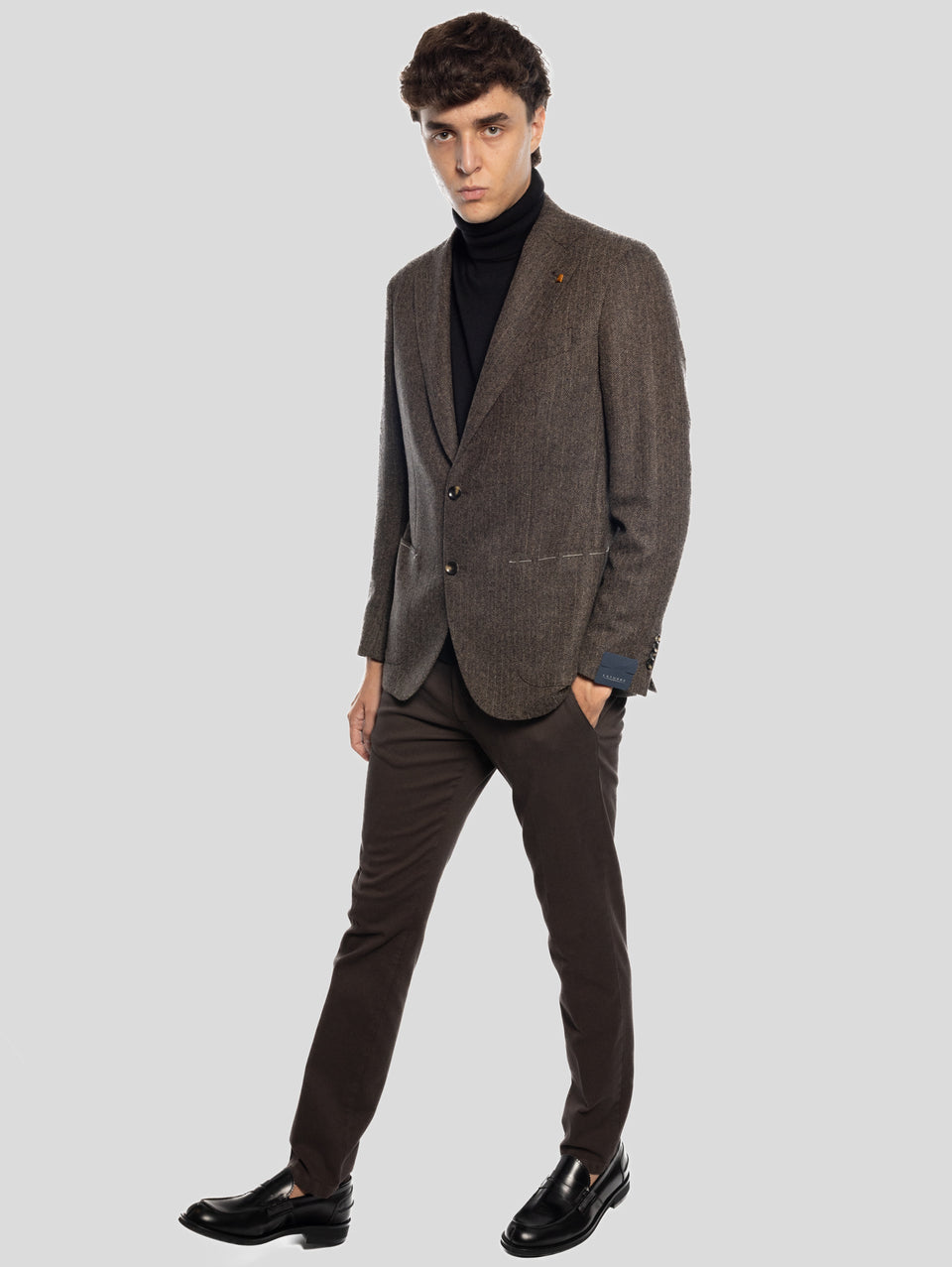 SARTORIA LATORRE Giacca Sfoderata Spinata Herringbone Marrone