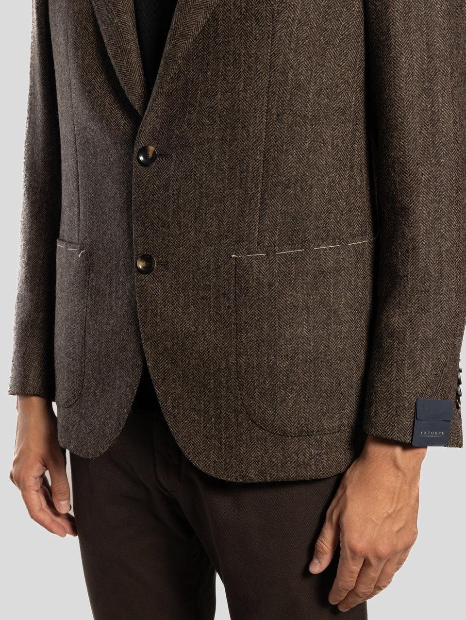 SARTORIA LATORRE Giacca Sfoderata Spinata Herringbone Marrone