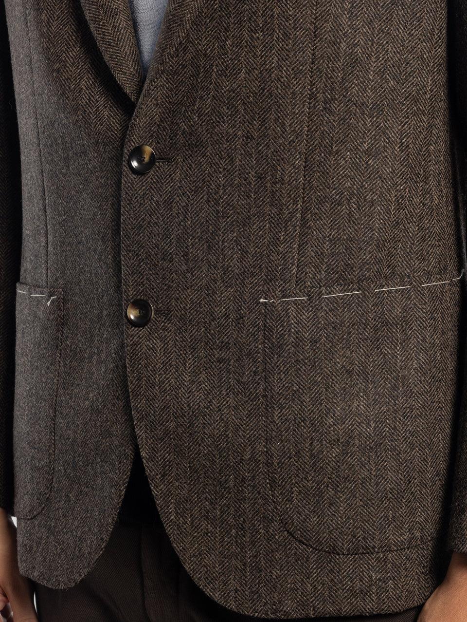SARTORIA LATORRE Giacca Sfoderata Spinata Herringbone Marrone