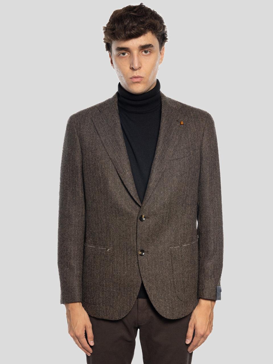 SARTORIA LATORRE Giacca Sfoderata Spinata Herringbone Marrone