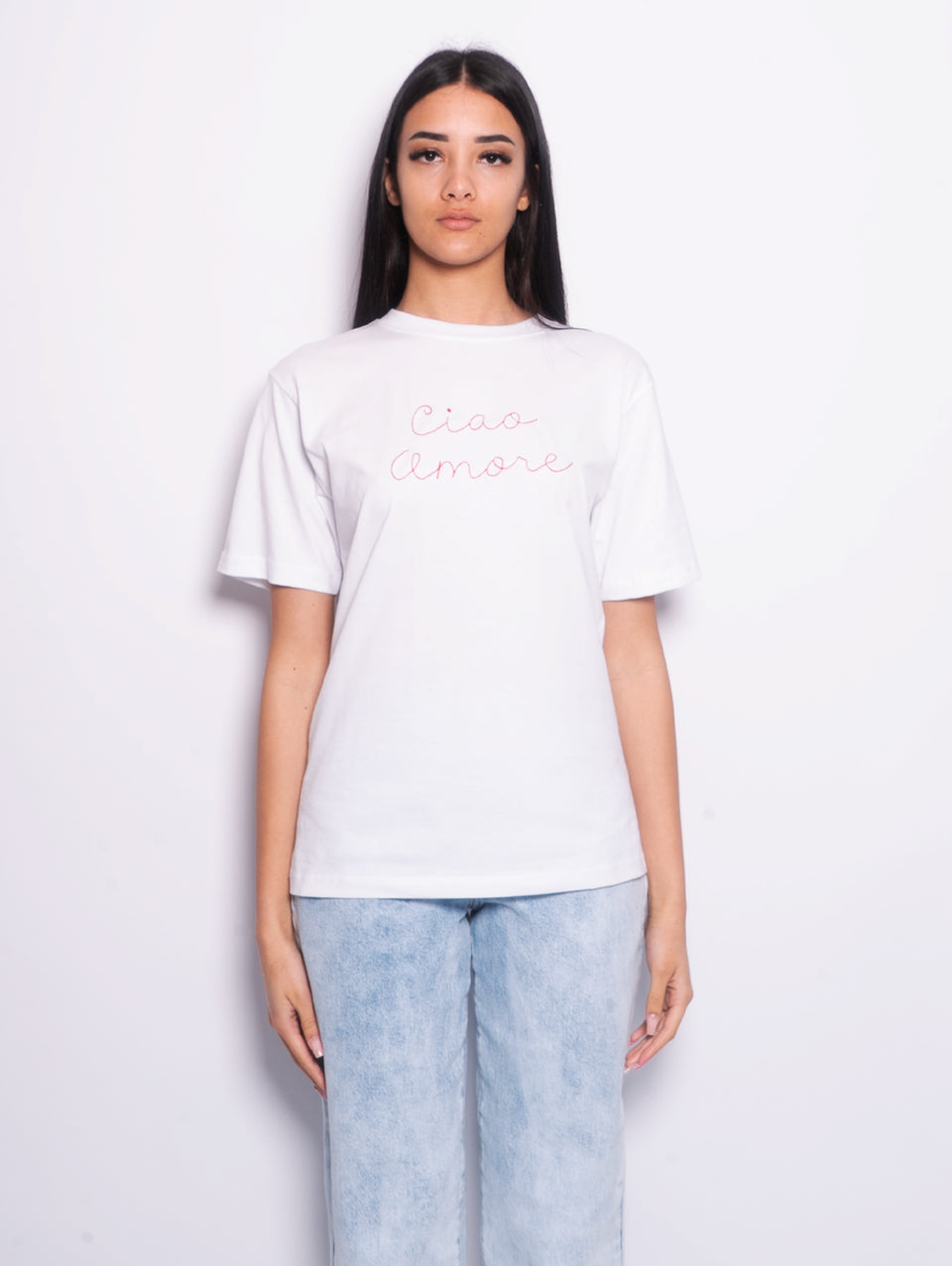 GIADA BENINCASA T-shirt con Ricamo Grande Bianca
