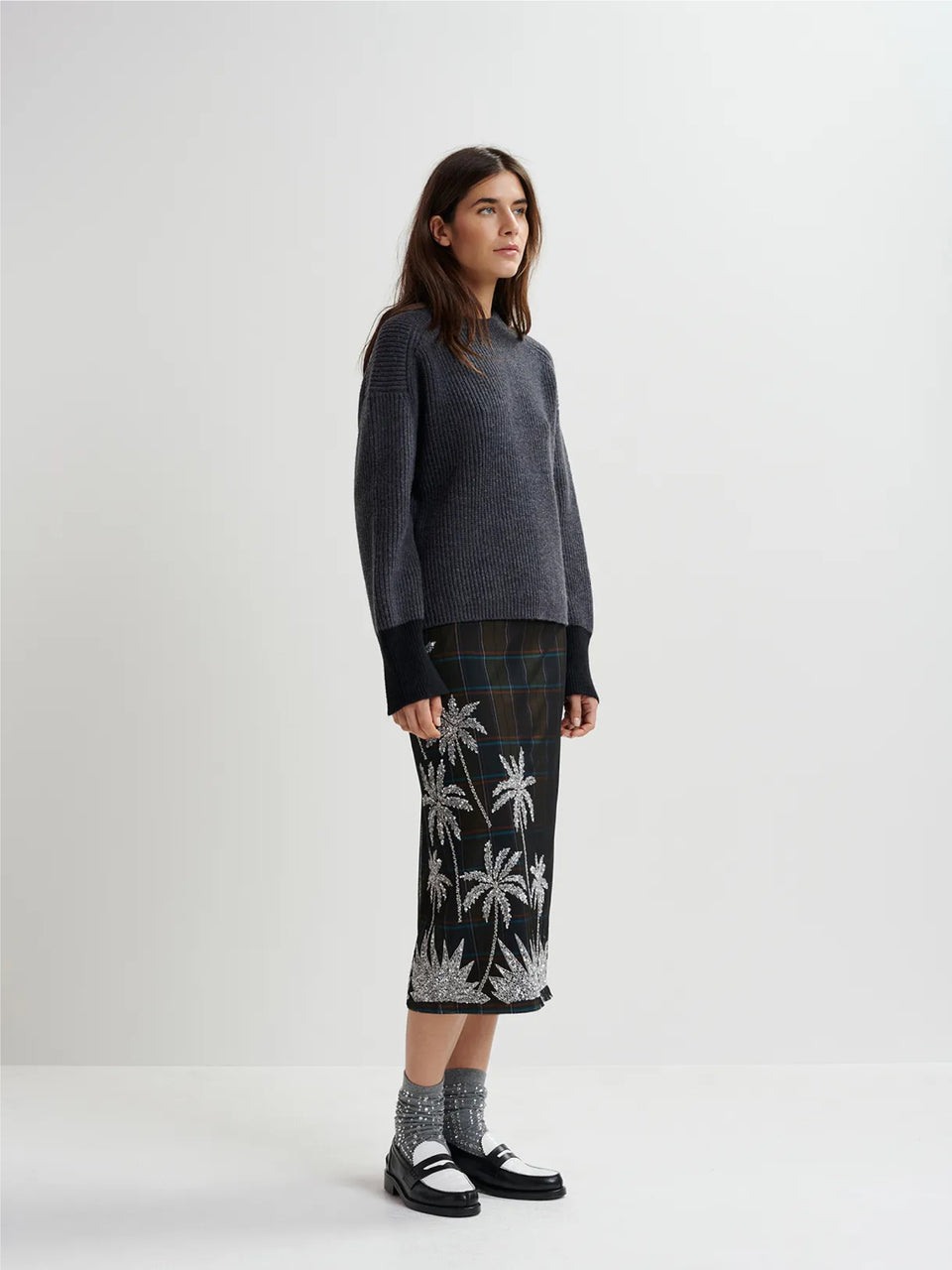 ESSENTIEL ANTWERP Gonna Dritta A Quadri Con Paillettes Blu/Verde