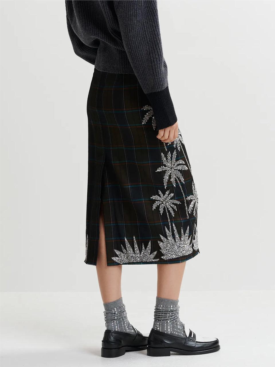 ESSENTIEL ANTWERP Gonna Dritta A Quadri Con Paillettes Blu/Verde