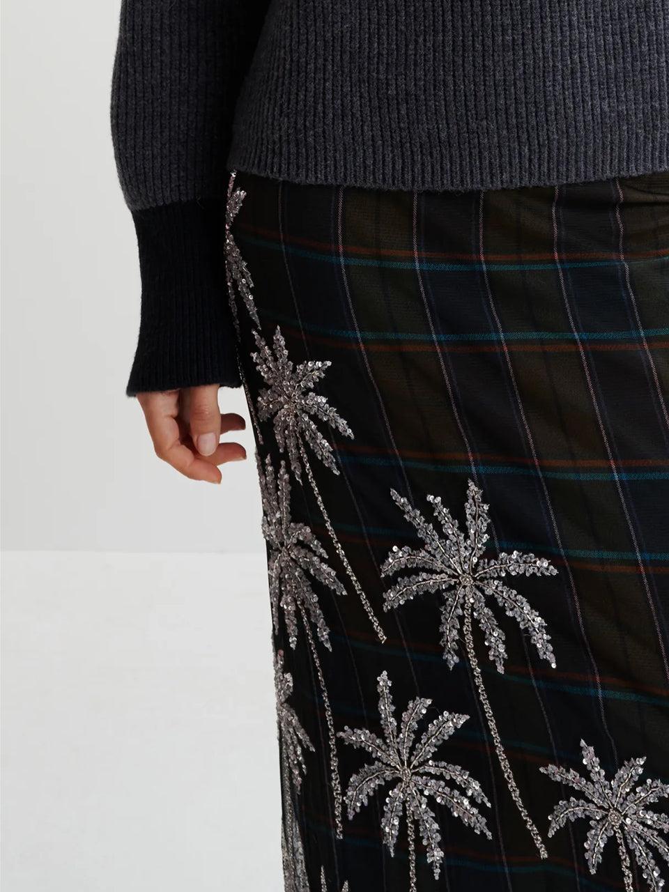 ESSENTIEL ANTWERP Gonna Dritta A Quadri Con Paillettes Blu/Verde