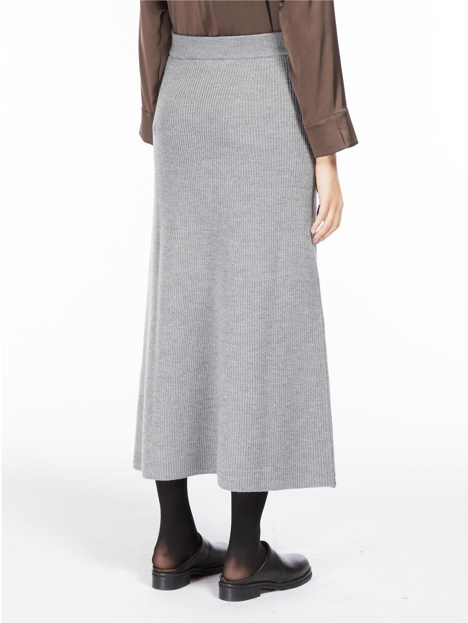 MAX MARA LEISURE Gonna In Lana A Coste Inglesi Grigio