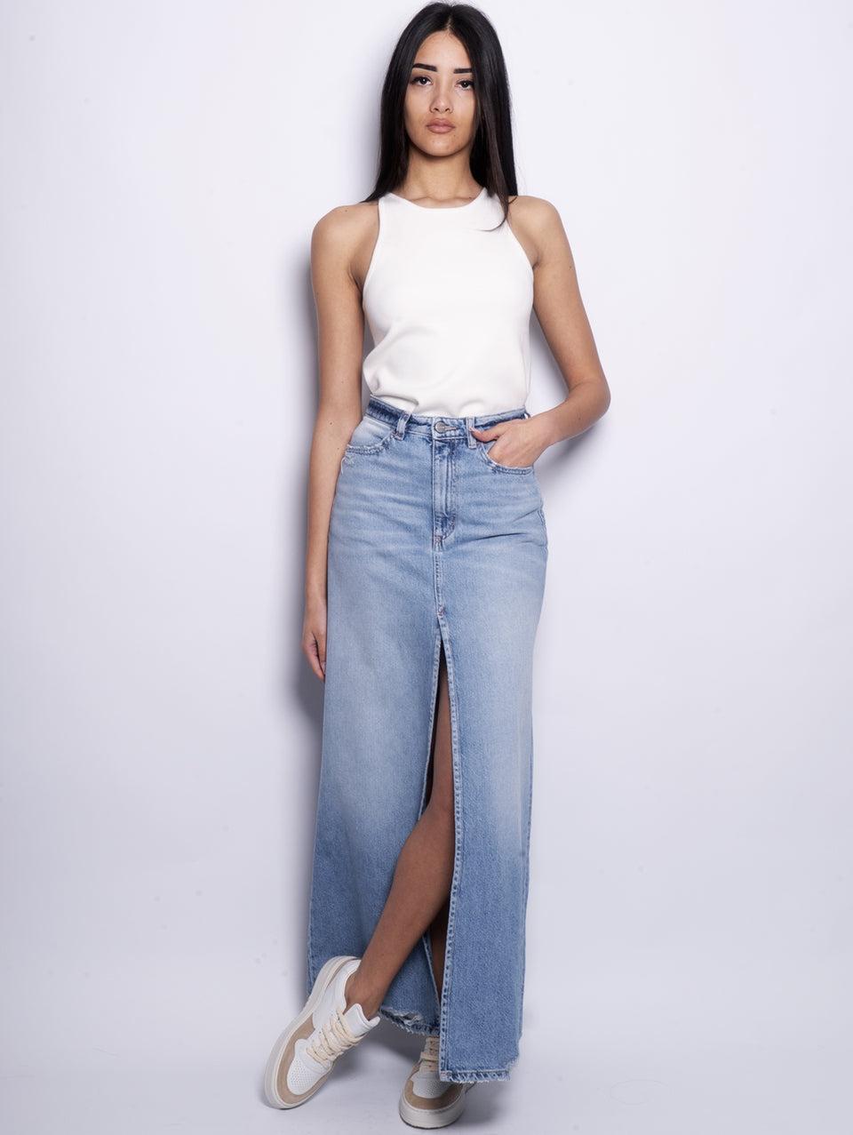 ICON DENIM Gonna Lara In Denim Con Spacco Centrale Blu