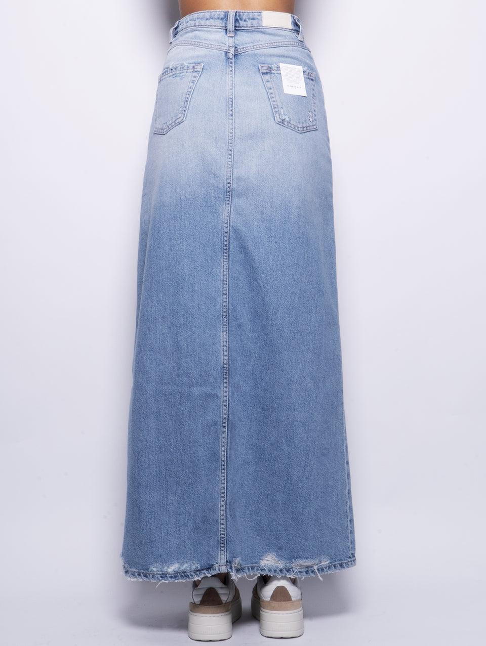 ICON DENIM Gonna Lara In Denim Con Spacco Centrale Blu