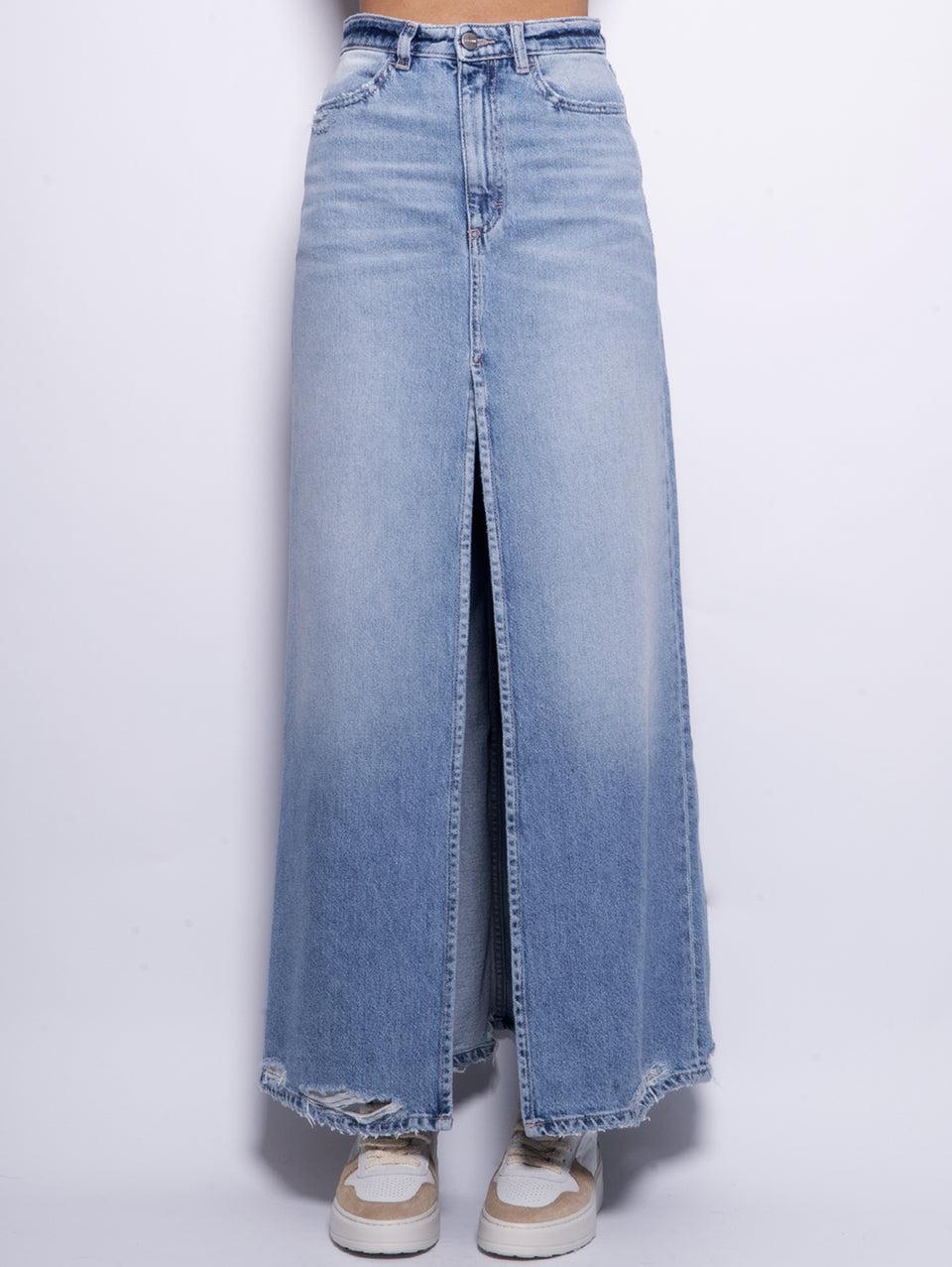 ICON DENIM Gonna Lara in Denim con Spacco Centrale Blu