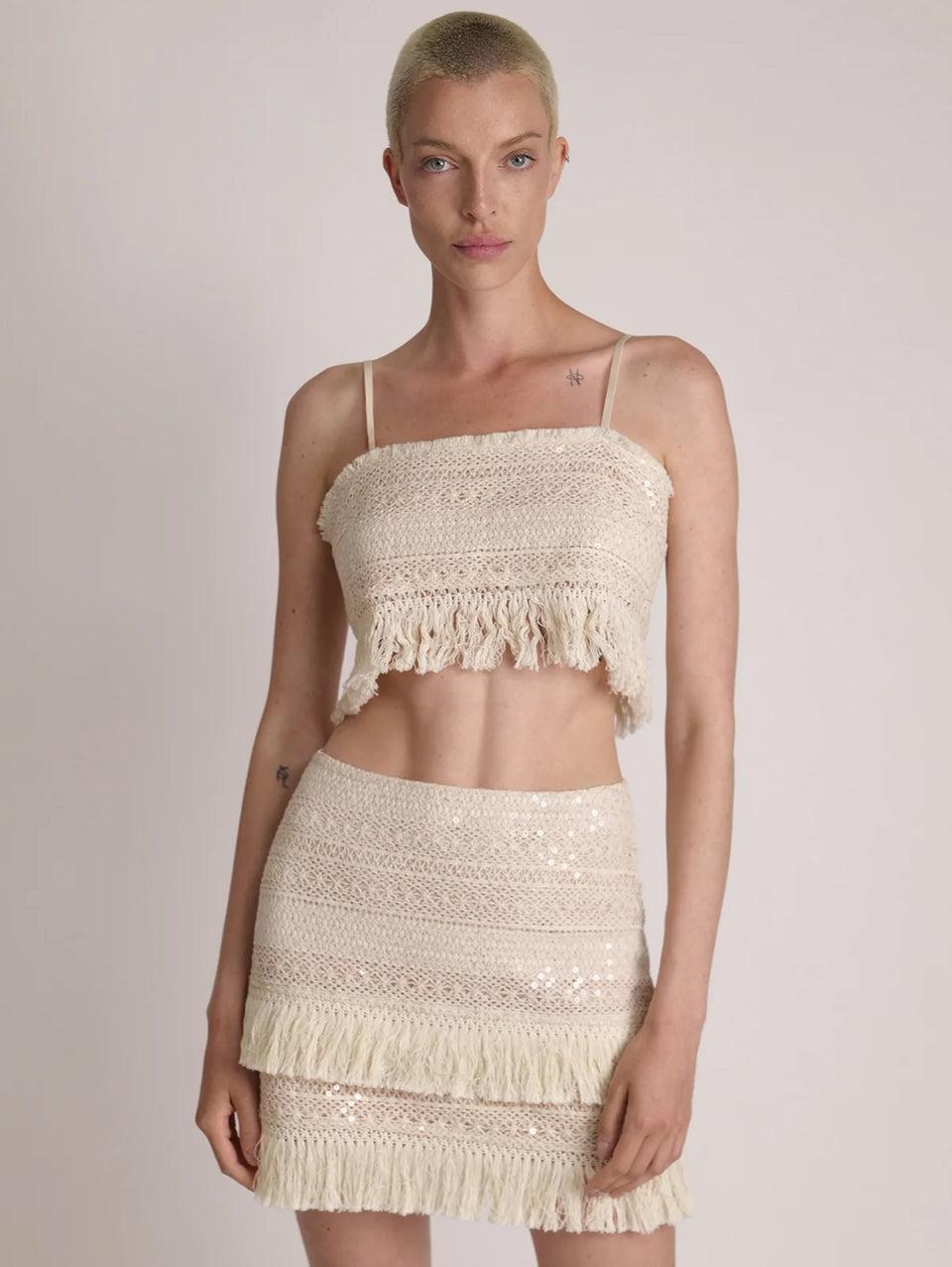 SABINA MUSÁYEV Gonna Mini In Pizzo E Paillettes Avena