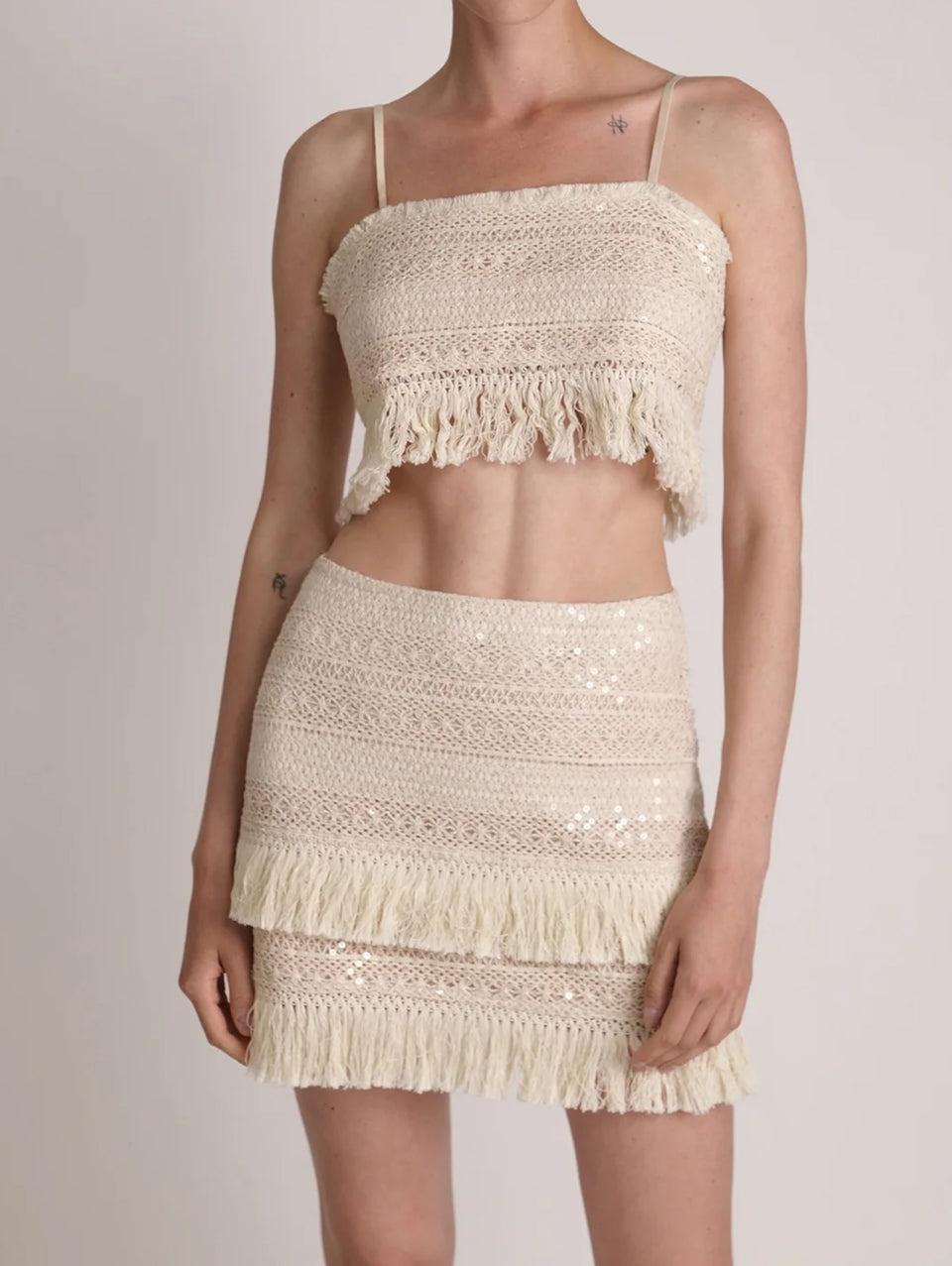 SABINA MUSÁYEV Gonna Mini in Pizzo e Paillettes Avena