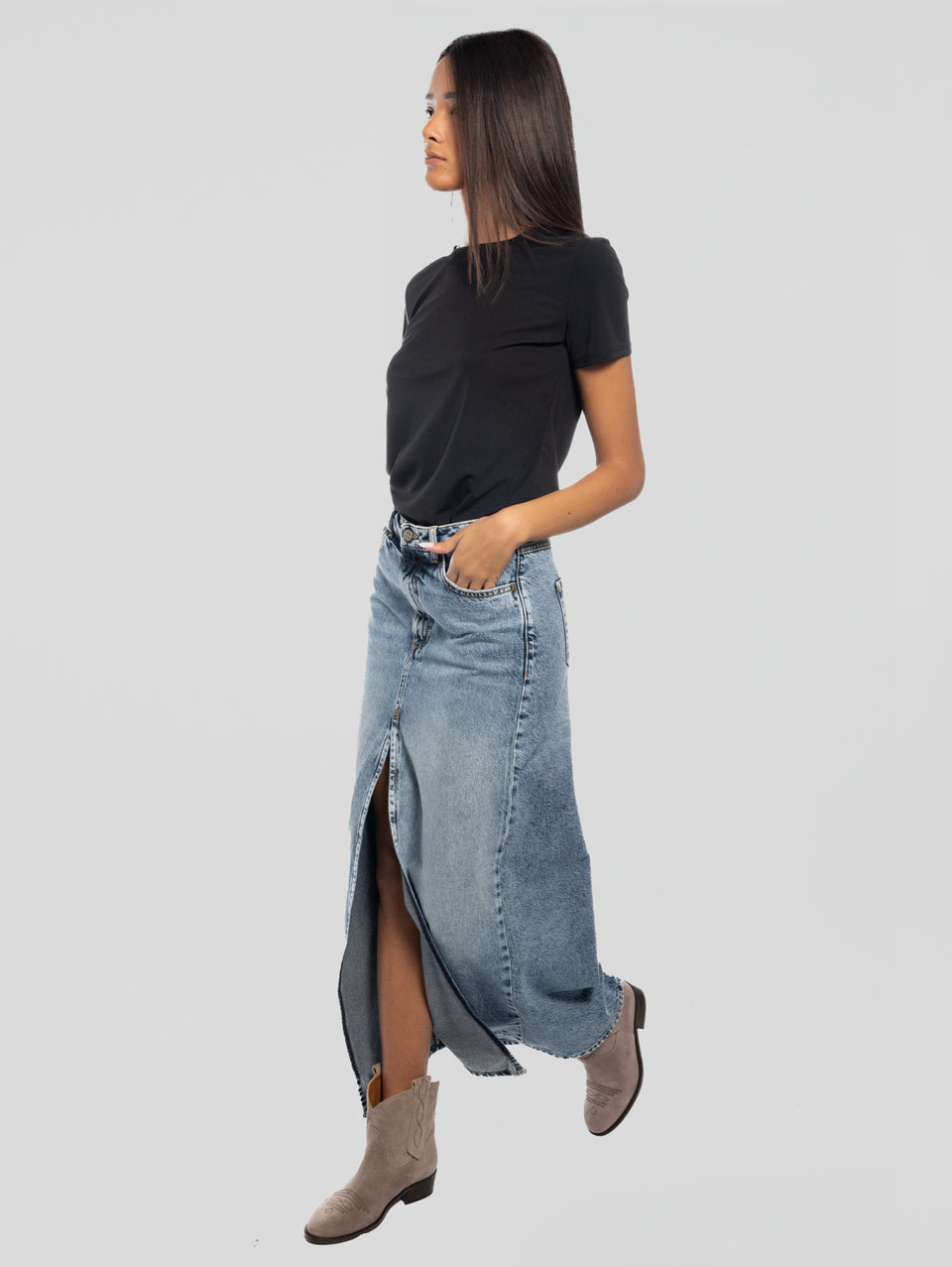 ICON DENIM Gonna Sandy In Denim Con Spacco Blu