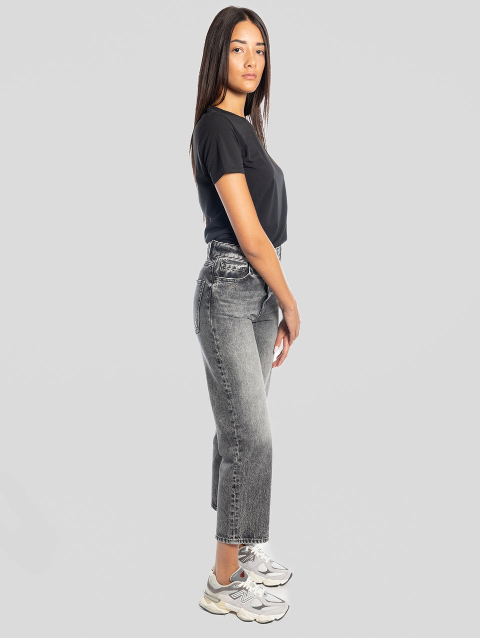 ICON DENIM Jeans Jill Con Gamba Cropped Marmorizzato Nero