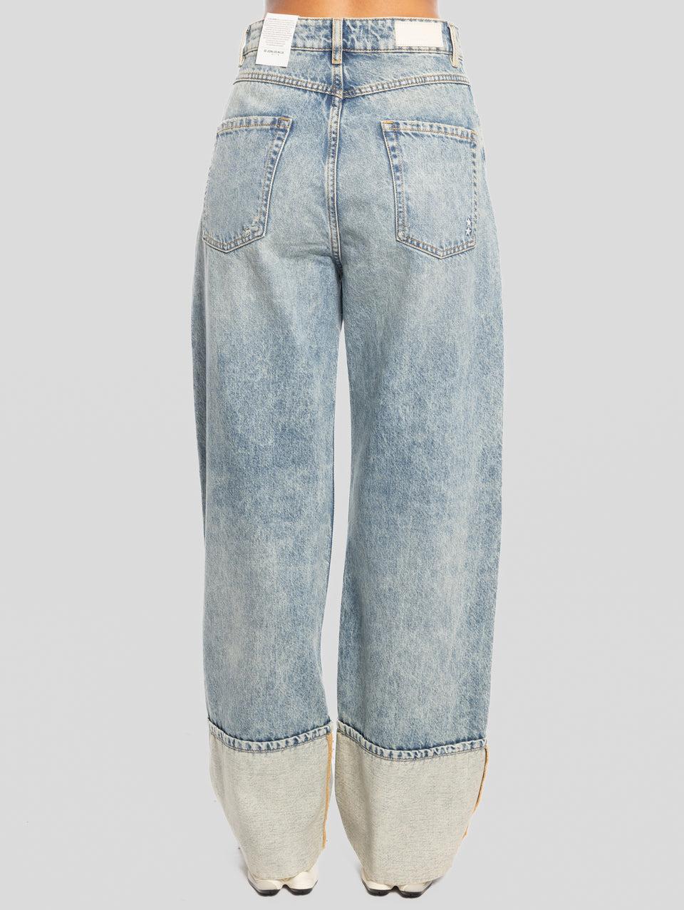 ICON DENIM Jeans Kiki Wide Leg Con Maxi Risvolto Blu