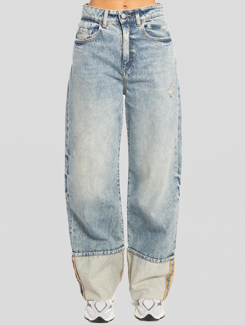 ICON DENIM Jeans Kiki Wide Leg con Maxi Risvolto Blu