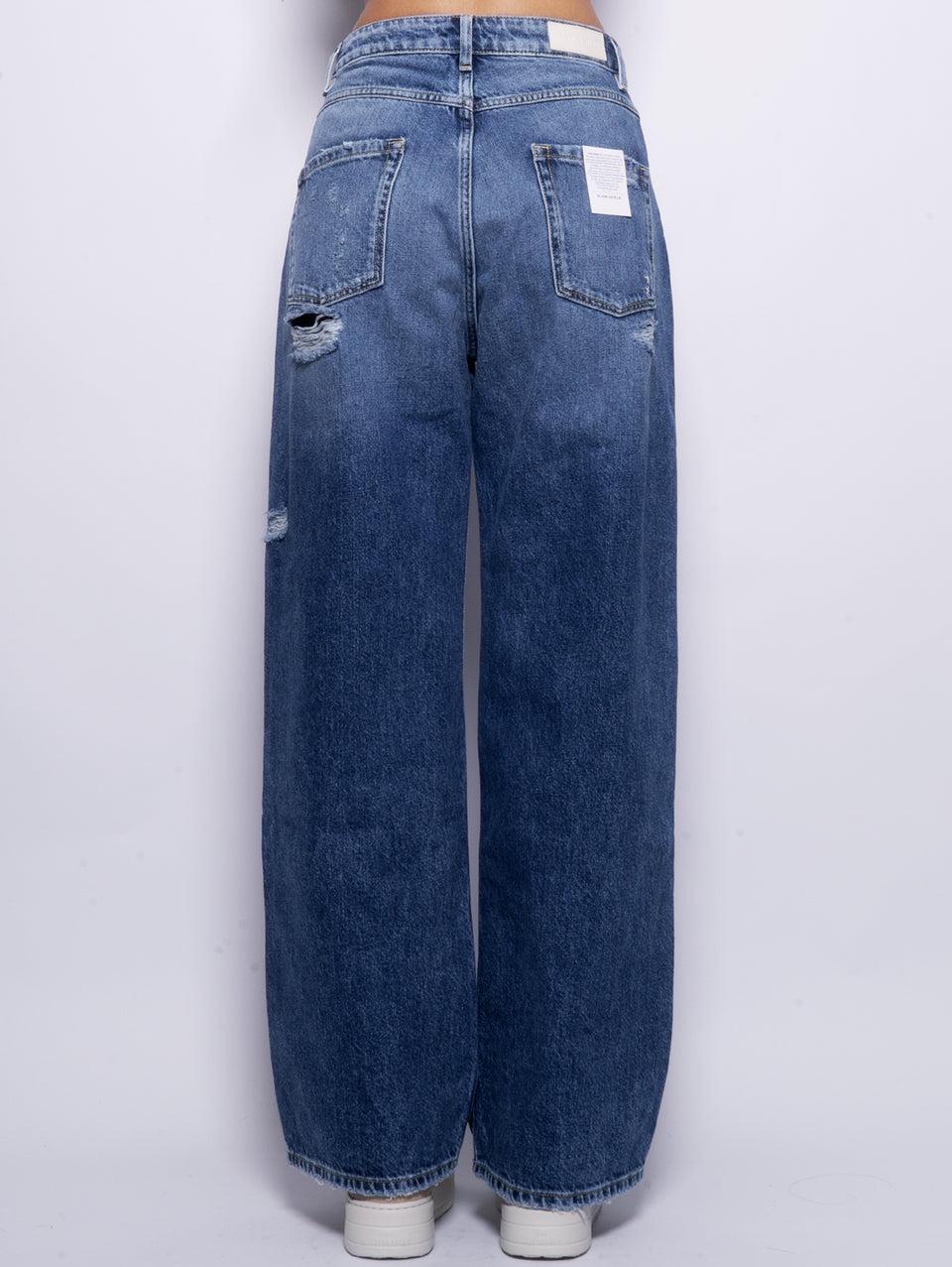 ICON DENIM Jeans Poppy Con Dettagli Used Wide Leg Blu
