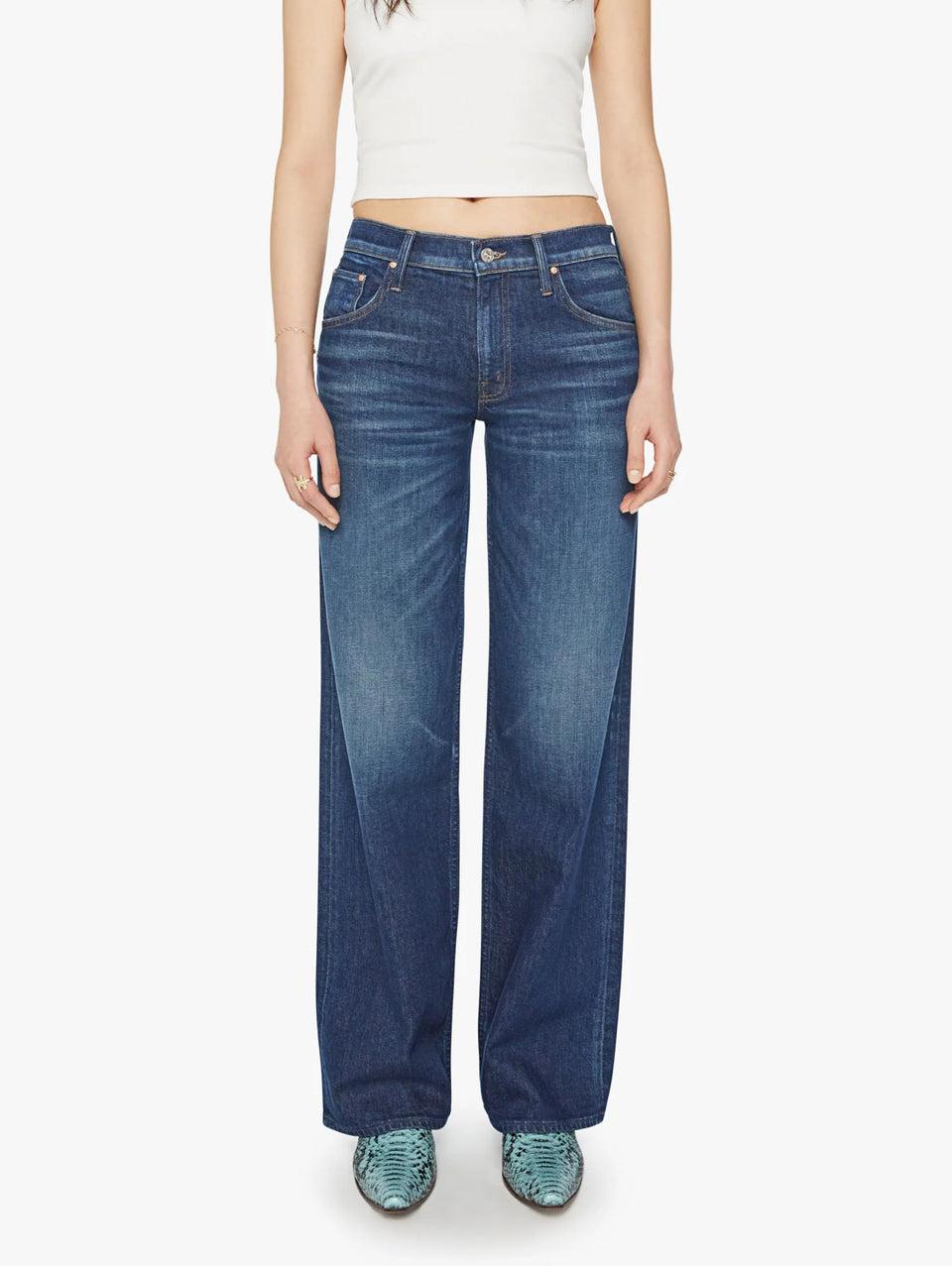 MOTHER Jeans Vita Bassa e Gamba Larga Superior Blu Scuro