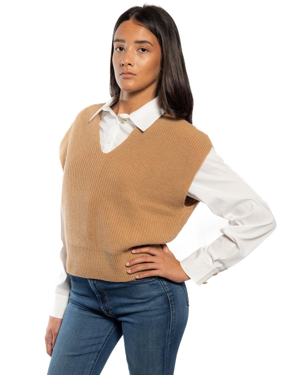 KANGRA Gilet In Lana A Coste Cammello