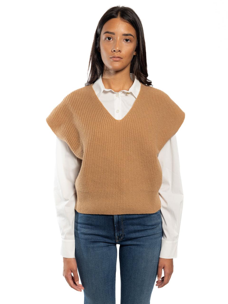 KANGRA Gilet In Lana A Coste Cammello