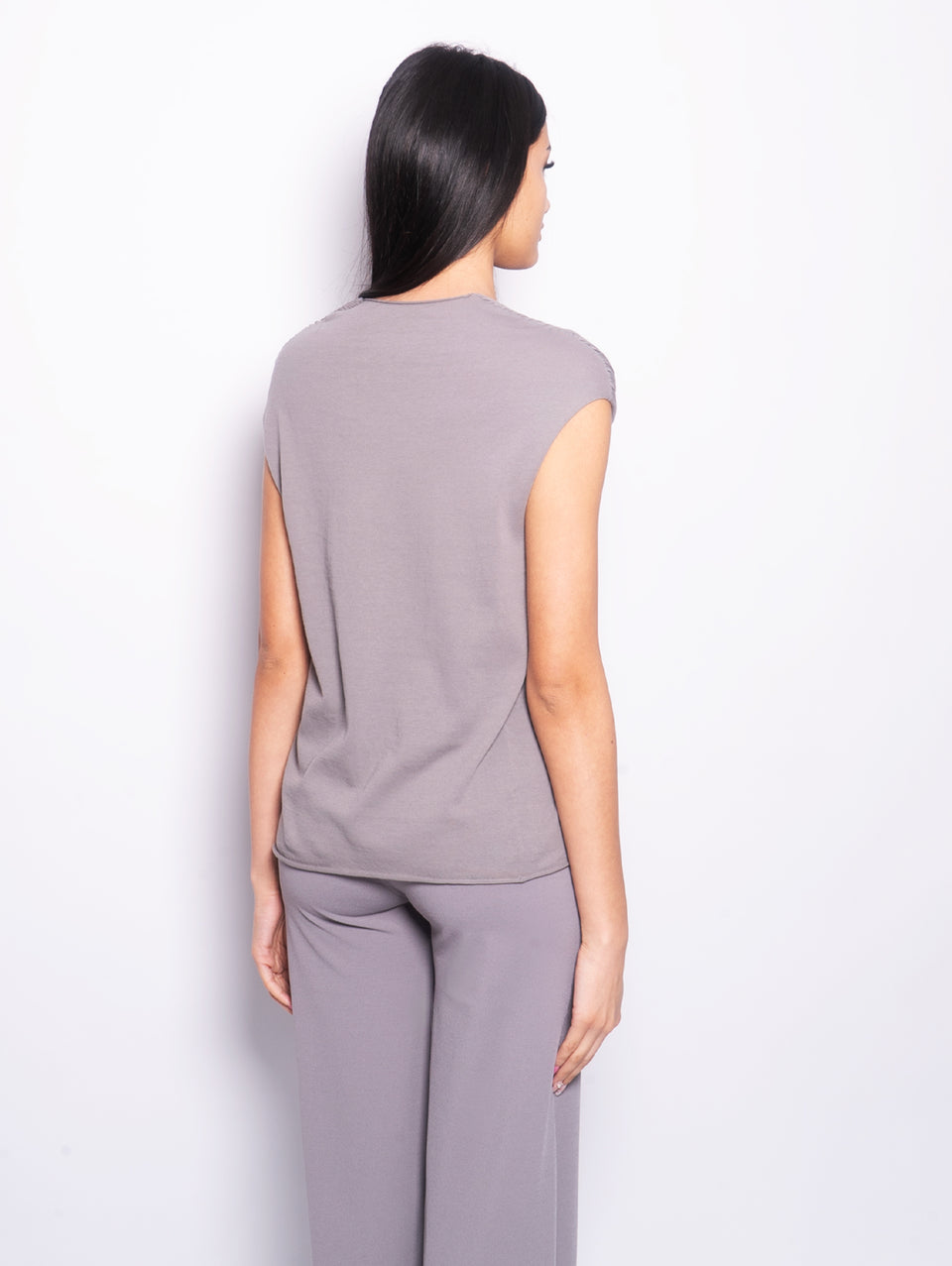 KANGRA Top In Cotone Con Pieghe Piombo