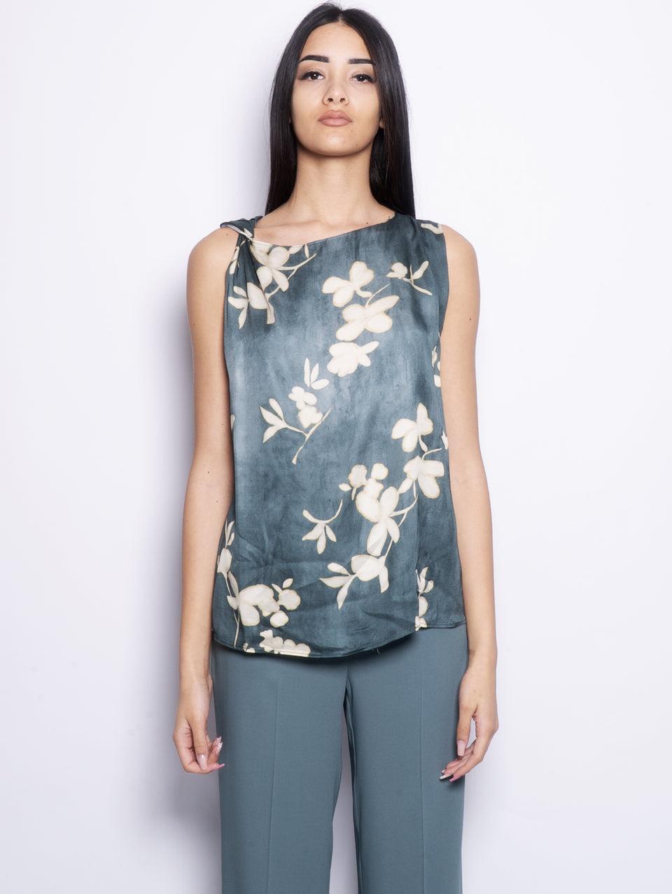 KILTIE Top in Viscosa con Stampa Floreale Verde