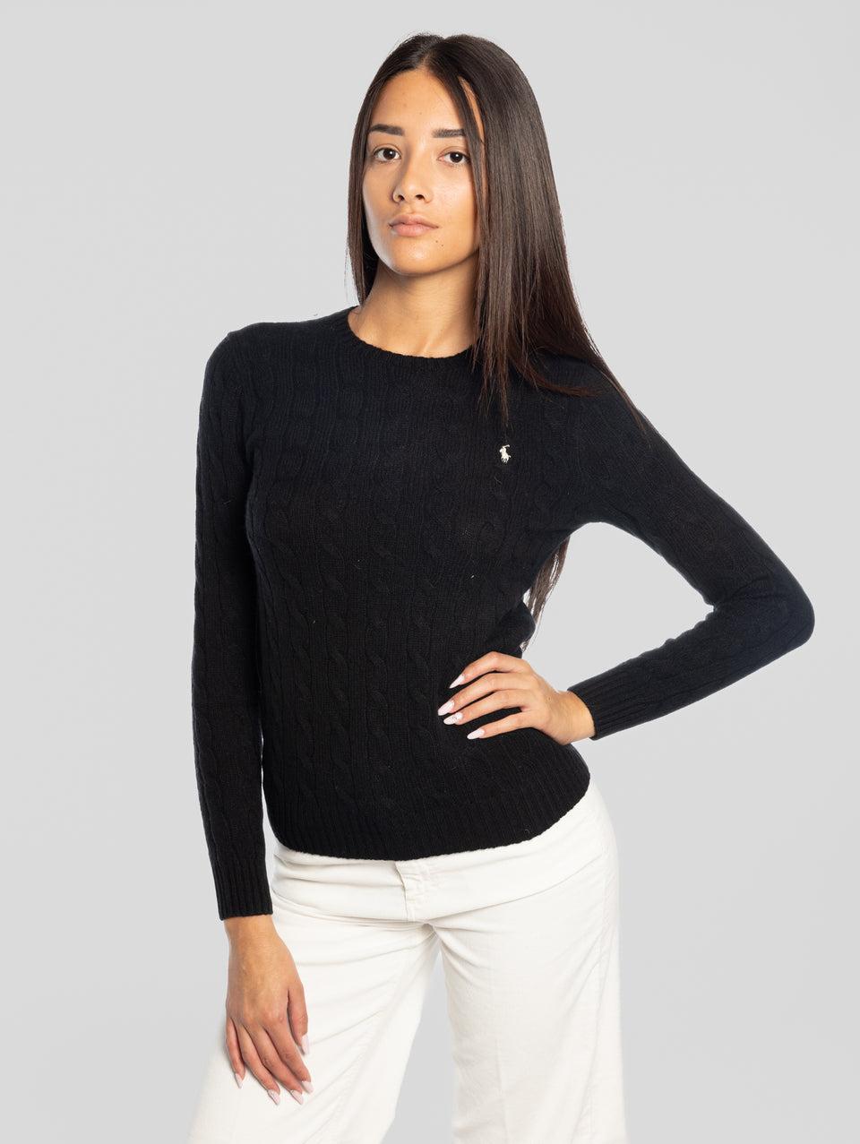 RALPH LAUREN Maglia a Trecce in Misto Cashmere Nero
