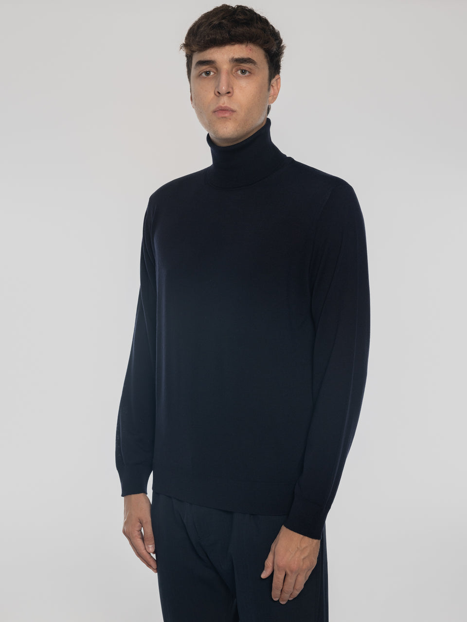 ALPHA STUDIO Maglia Collo Alto In Lana Ultrafine Blu