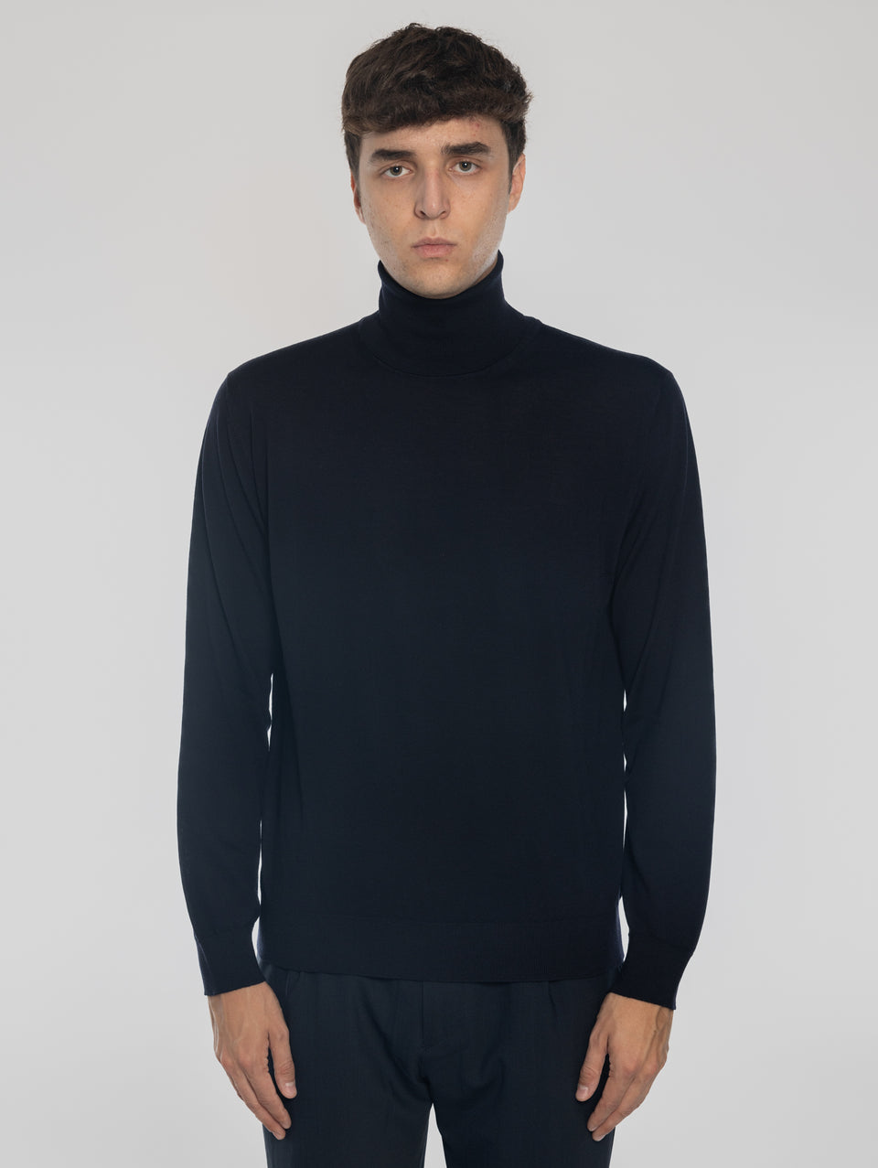 ALPHA STUDIO Maglia Collo Alto in Lana Ultrafine Blu