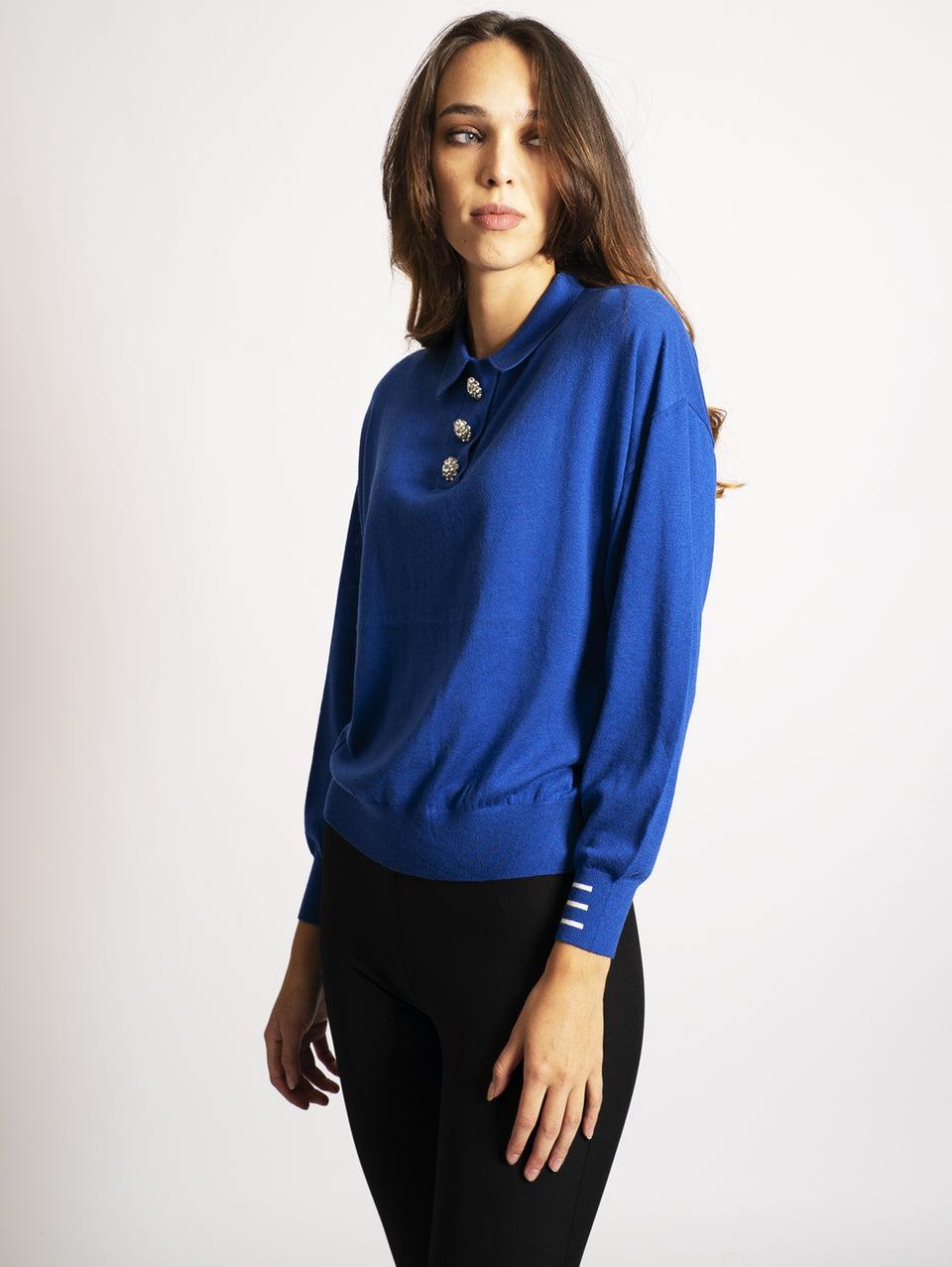 ESSENTIEL ANTWERP Maglia Con Bottoni Gioiello Klein Blue