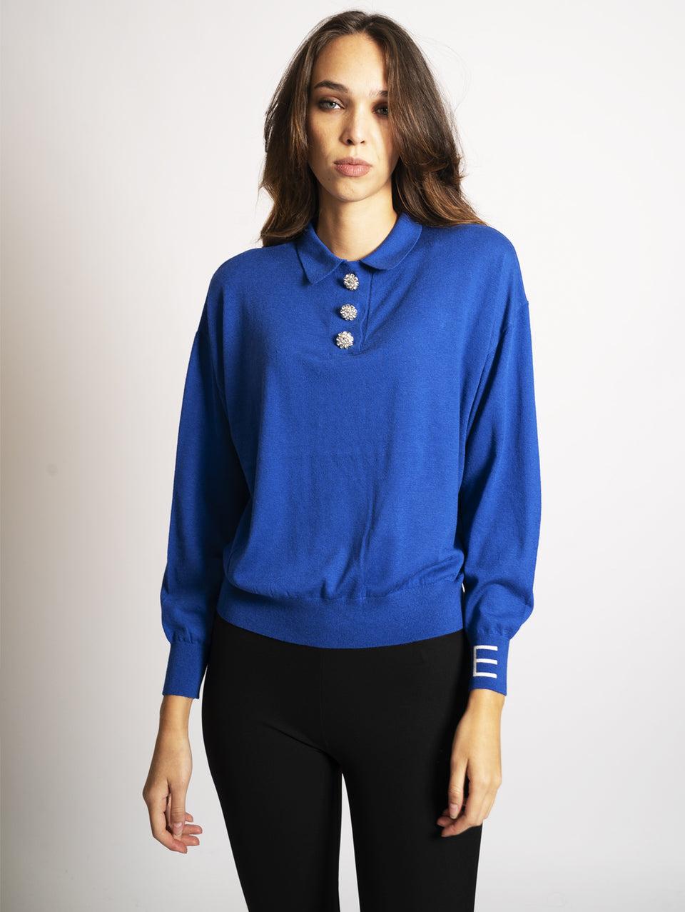 ESSENTIEL ANTWERP Maglia con Bottoni Gioiello Klein Blue