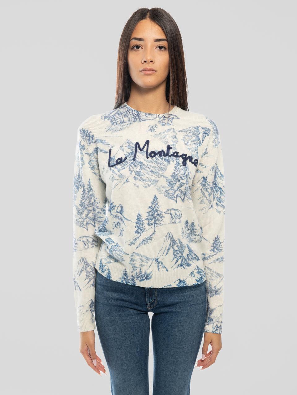 MC2 SAINT BARTH Maglia girocollo con Ricamo la Montagne Panna