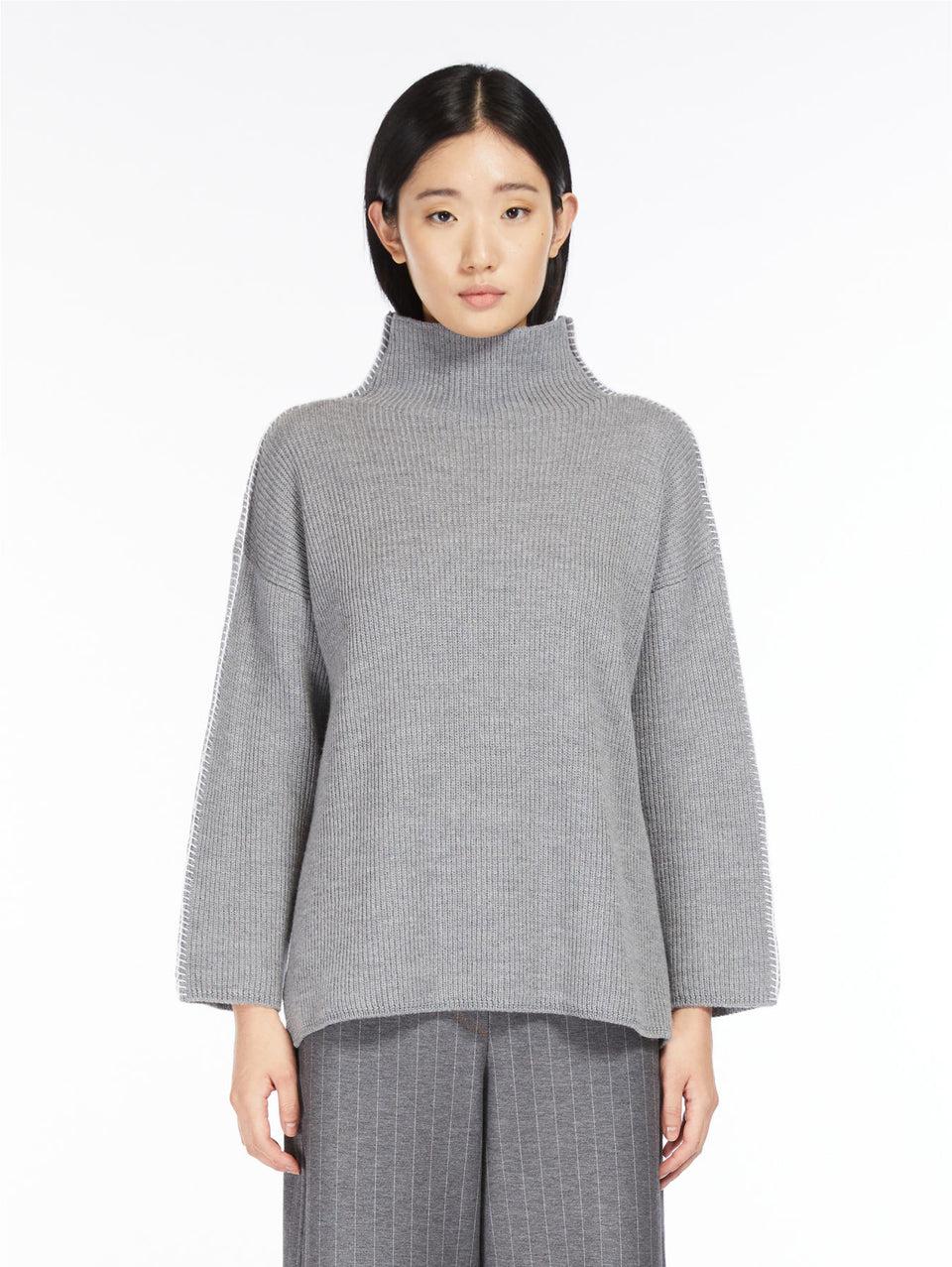 MAX MARA LEISURE Maglia in Lana con Collo a Cratere Grigio