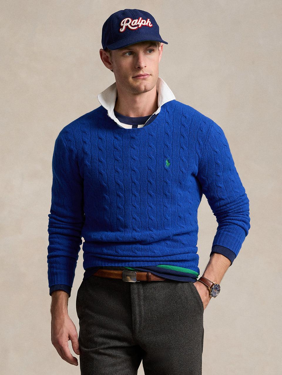 RALPH LAUREN Maglia in Lana e Cashmere a Trecce Blu